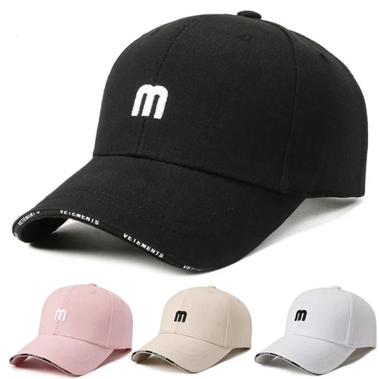 Хлопковая бейсболка с надписью M, регулируемый ремешок, мытая вышитая солнцезащитная шляпа для папы для мужчин и женщин, шляпы для гольфа